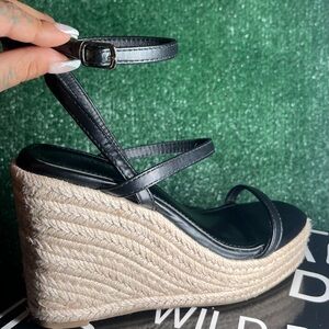 Elegant Black Leather Wedge Sandals